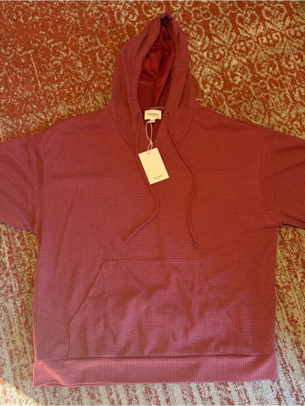 ANDRÉE BY UNIT Rose-Red Waffle Knit Hooded Pullover